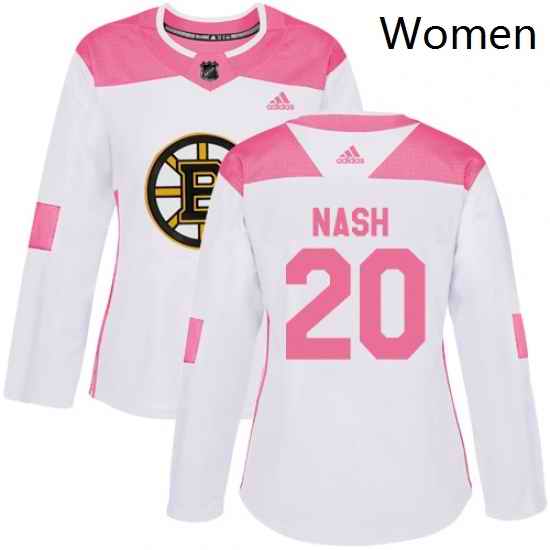 Womens Adidas Boston Bruins 20 Riley Nash Authentic WhitePink Fashion NHL Jersey